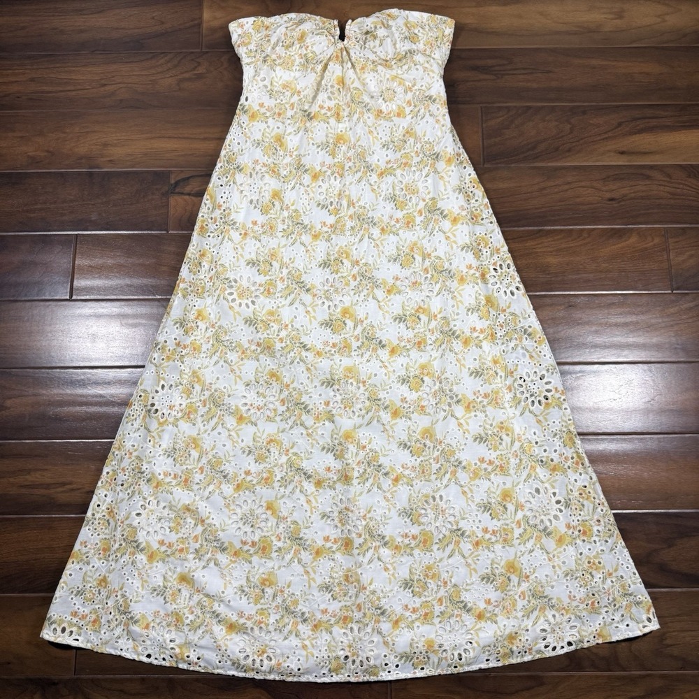 Bardot Women's Size US 10 Yellow Floral Lora Broderie Strapless Maxi Dress